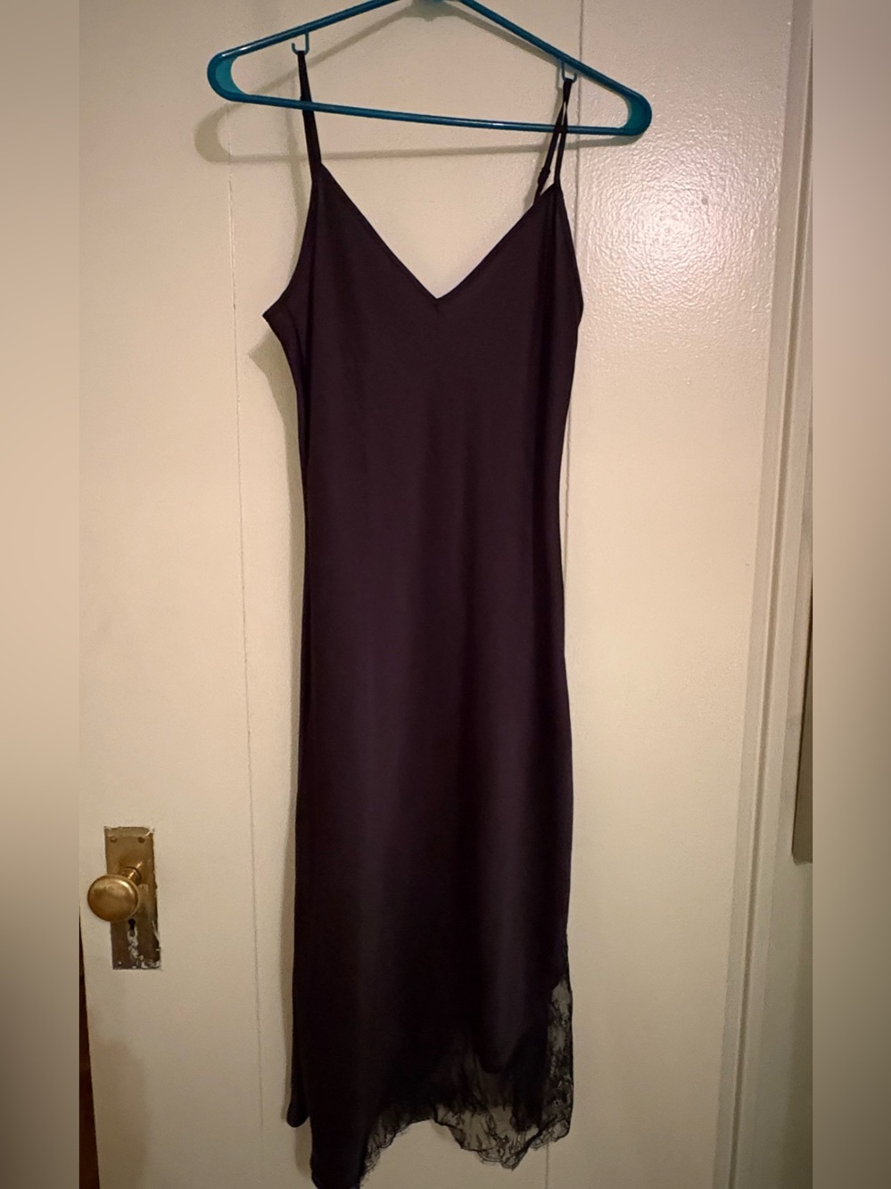 Wilfred Black Satin Slip Maxi Dress with Lace Hem